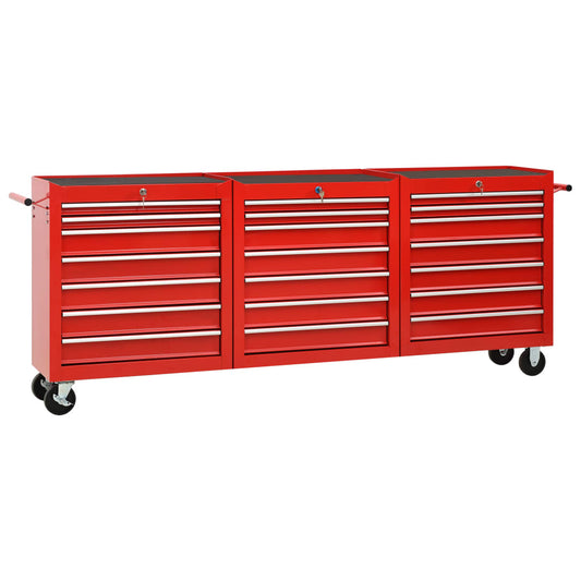 Berkfield Tool Trolley with 21 Drawers Steel Red (147177+2x147178)