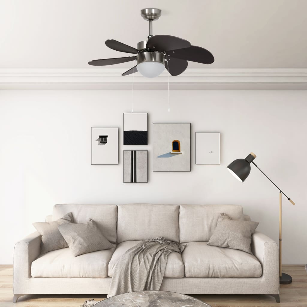 Berkfield Ceiling Fan with Light 76 cm Dark Brown