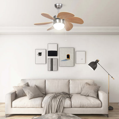 Berkfield Ceiling Fan with Light 76 cm Light Brown