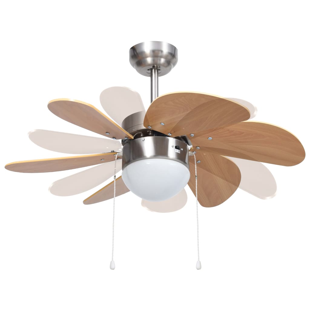Berkfield Ceiling Fan with Light 76 cm Light Brown