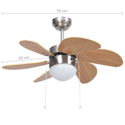 Berkfield Ceiling Fan with Light 76 cm Light Brown