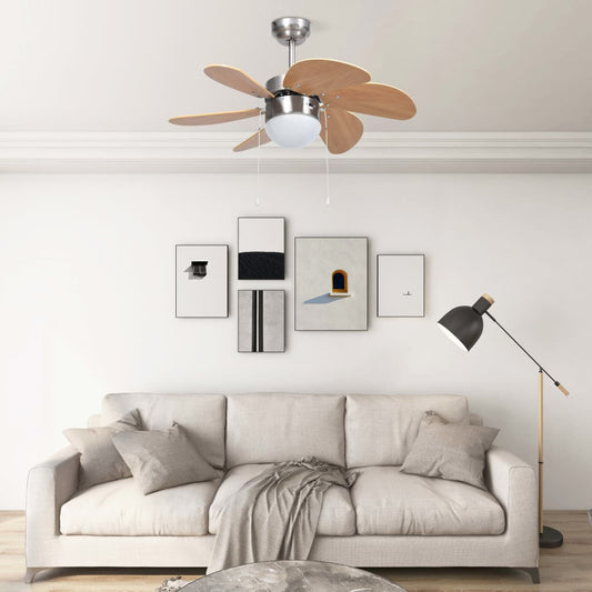 Berkfield Ceiling Fan with Light 76 cm Light Brown
