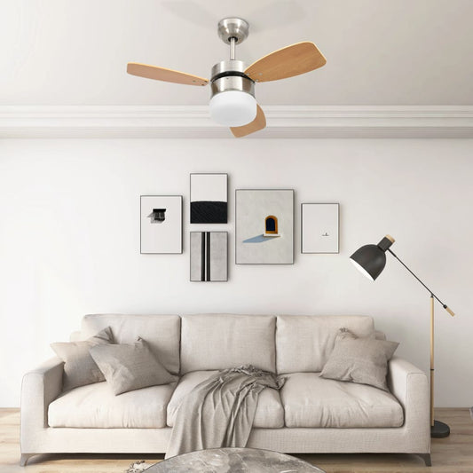 Berkfield Ceiling Fan with Light and Remote Control 76 cm Light Brown