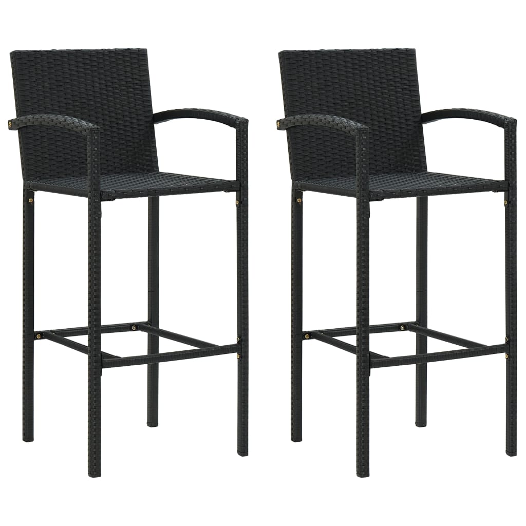 Berkfield Bar Stools 2 pcs Black Poly Rattan