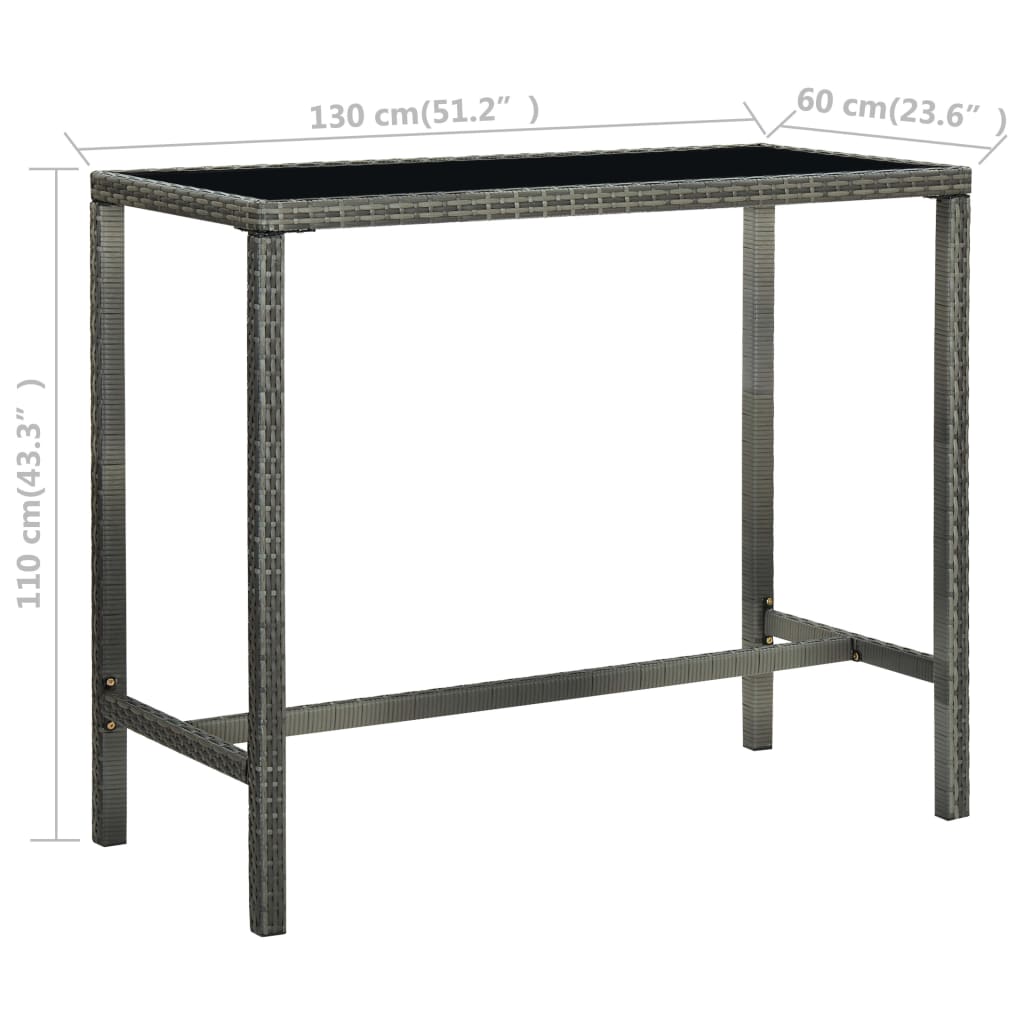 Berkfield Garden Bar Table Grey 130x60x110 cm Poly Rattan and Glass