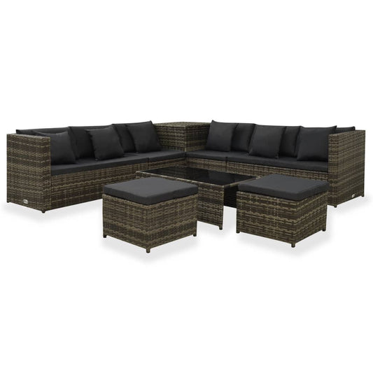 Berkfield 8 Piece Garden Lounge Set with Cushions Poly Rattan Grey