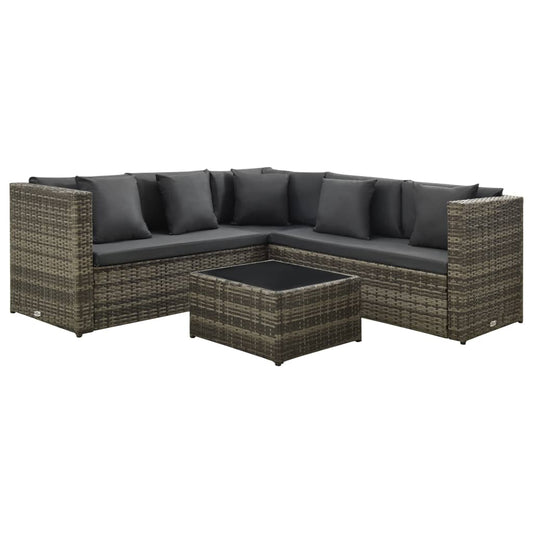 Berkfield 4 Piece Garden Lounge Set with Cushions Poly Rattan Grey