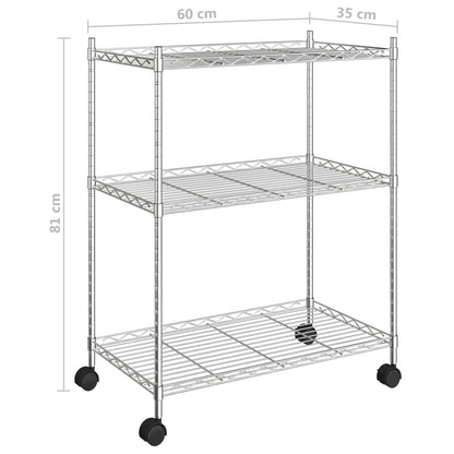 Berkfield 3-Tier Storage Rack with Wheels 60x35x81 cm Chrome 150 kg
