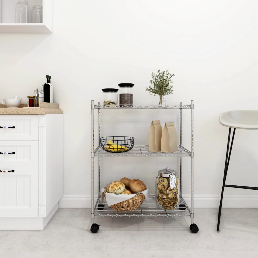 Berkfield 3-Tier Storage Rack with Wheels 60x35x81 cm Chrome 150 kg