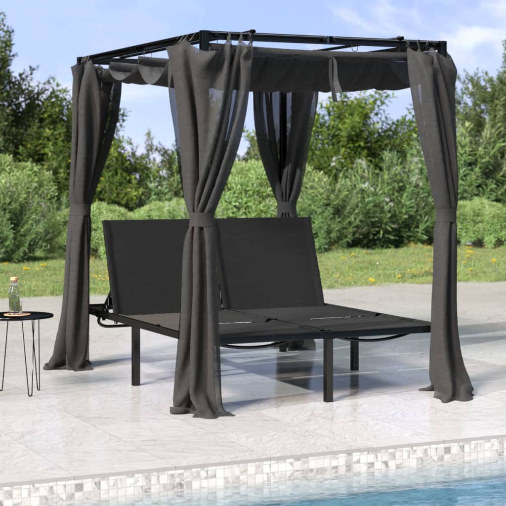 Berkfield Double Sun Lounger with Side and Top Curtains Anthracite