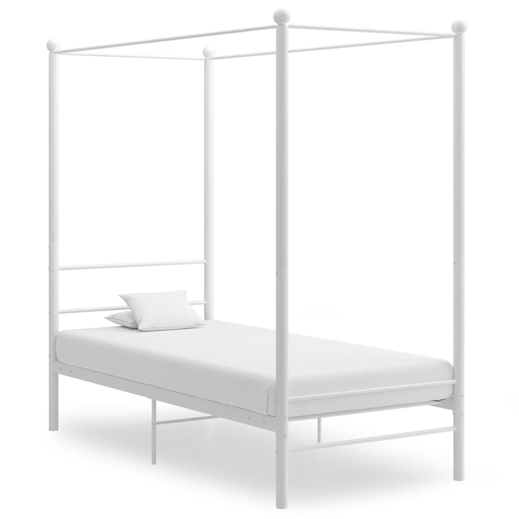 Berkfield Canopy Bed Frame White Metal 90x200 cm