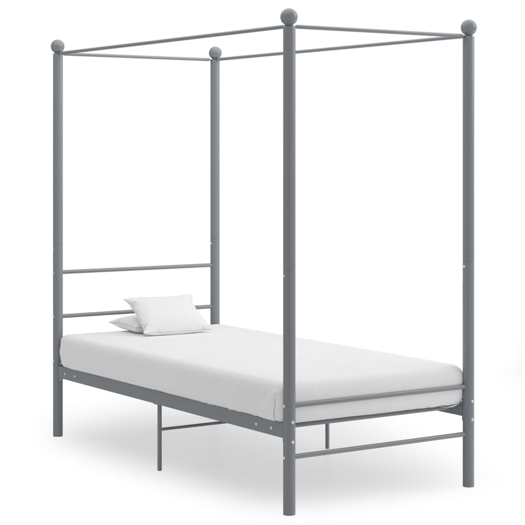 Berkfield Canopy Bed Frame Grey Metal 90x200 cm