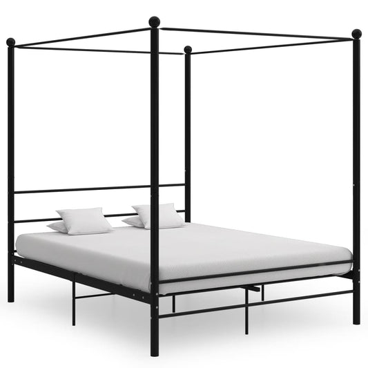 Berkfield Canopy Bed Frame Black Metal 160x200 cm