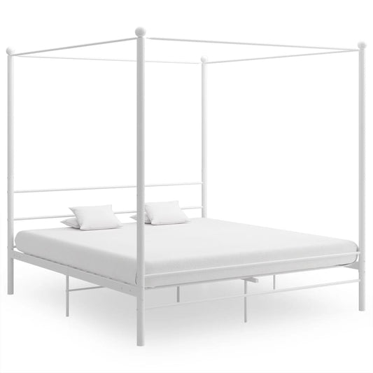 Berkfield Canopy Bed Frame White Metal 180x200 cm 6FT Super King
