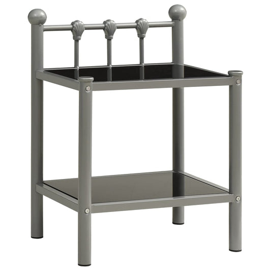 Berkfield Bedside Cabinet Grey and Black 45x34.5x60.5 cm Metal and Glass