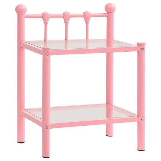 Berkfield Bedside Cabinet Pink&Transparent 45x34.5x60.5 cm Metal & Glass