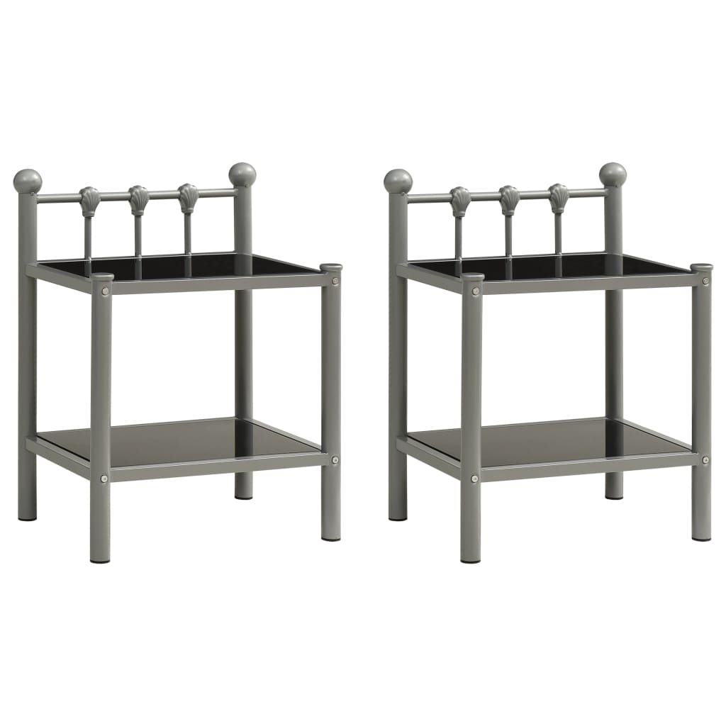 Berkfield Bedside Cabinets 2 pcs Grey and Black Metal and Glass