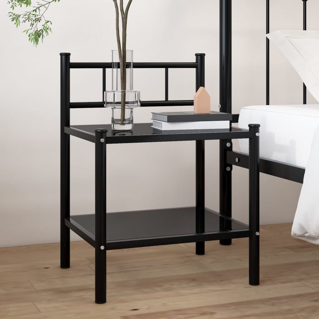 Berkfield Bedside Cabinet Black 45x34.5x60.5 cm Metal and Glass