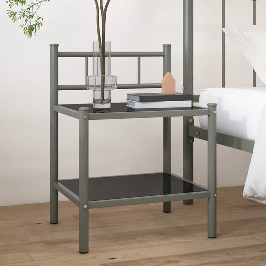 Berkfield Bedside Cabinet Grey and Black 45x34.5x60.5 cm Metal and Glass