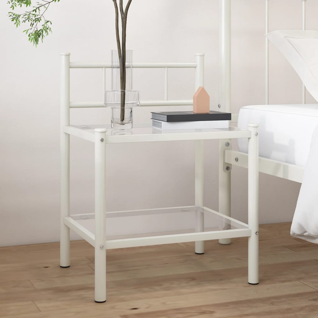 Berkfield Bedside Cabinet White&Transparent 45x34.5x60.5 cm Metal & Glass
