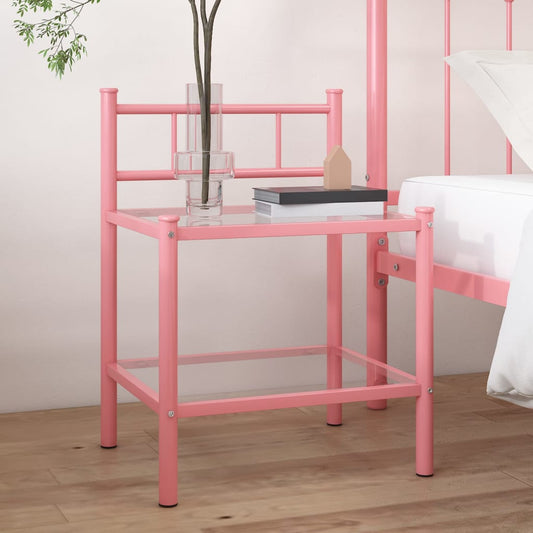 Berkfield Bedside Cabinet Pink&Transparent 45x34.5x60.5 cm Metal & Glass