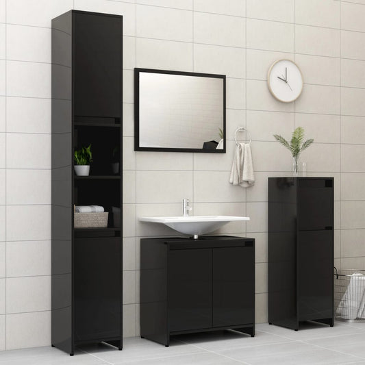 Berkfield 4 Piece Bathroom Furniture Set High Gloss Black Engineered Wood