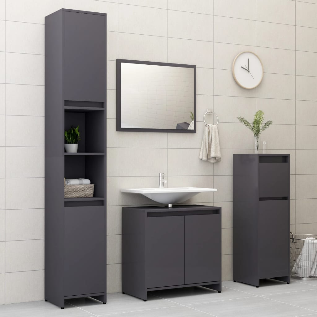 Berkfield 4 Piece Bathroom Furniture Set High Gloss Grey Engineered Wood