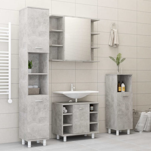 Berkfield 4 Piece Bathroom Furniture Set Concrete Grey Engineered Wood