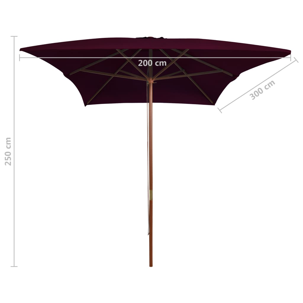Berkfield Outdoor Parasol with Wooden Pole Bordeaux Red 200x300 cm
