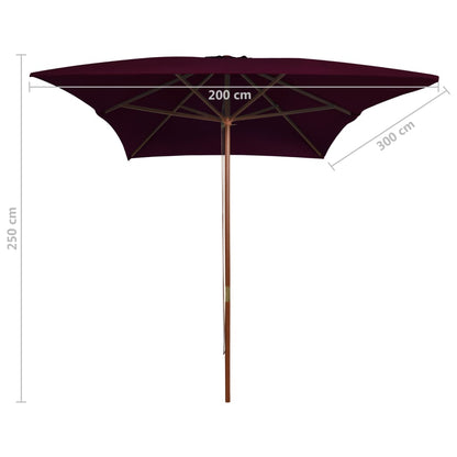 Berkfield Outdoor Parasol with Wooden Pole Bordeaux Red 200x300 cm