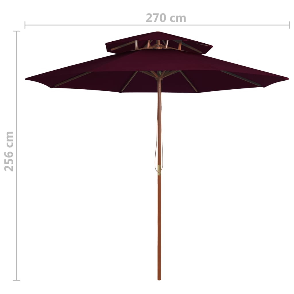 Berkfield Double Decker Parasol with Wooden Pole Bordeaux Red 270 cm