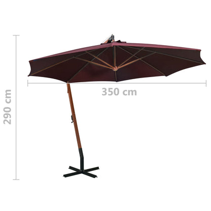 Berkfield Hanging Parasol with Pole Bordeaux Red 3.5x2.9 m Solid Fir Wood