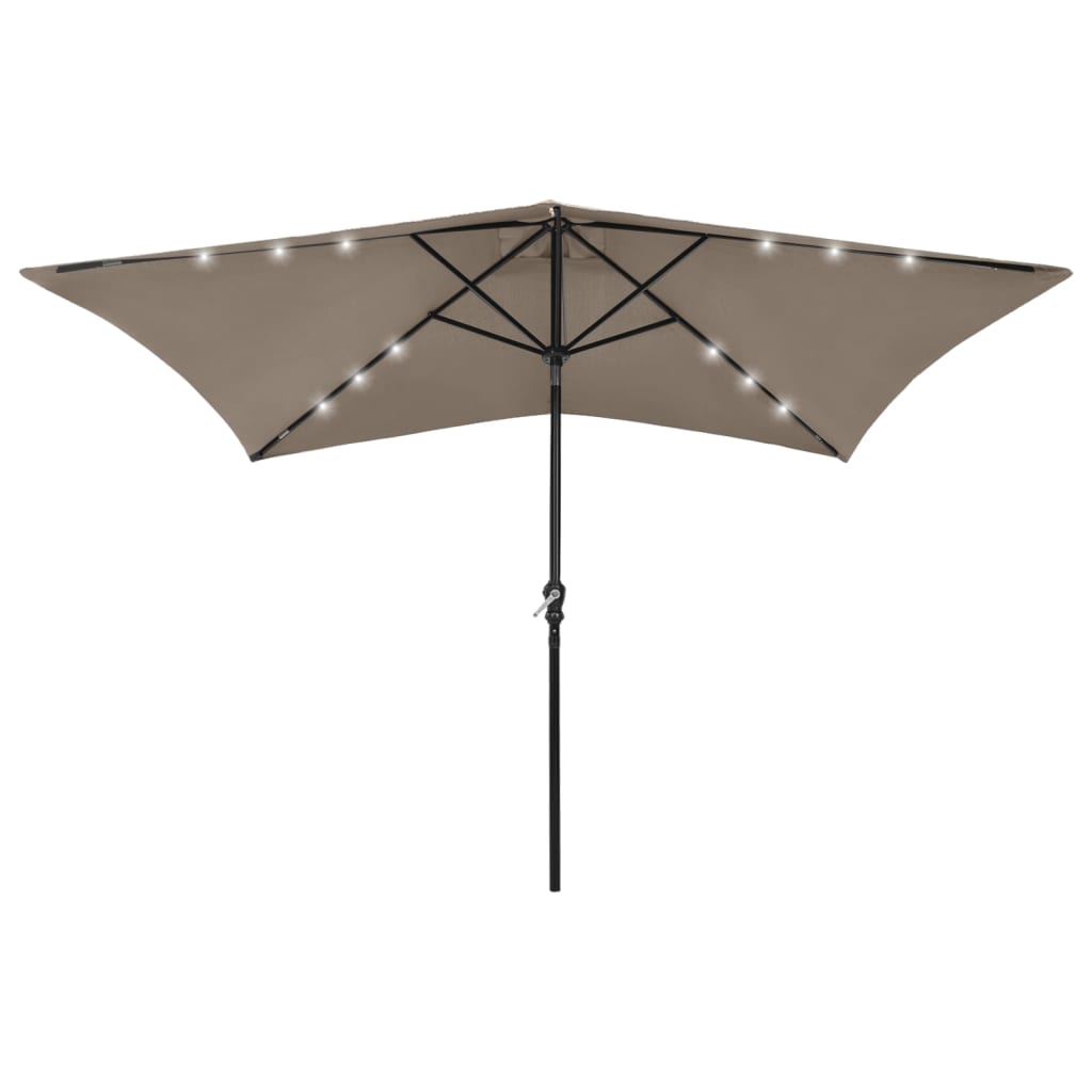 Berkfield Parasol with LEDs and Steel Pole Taupe 2x3 m