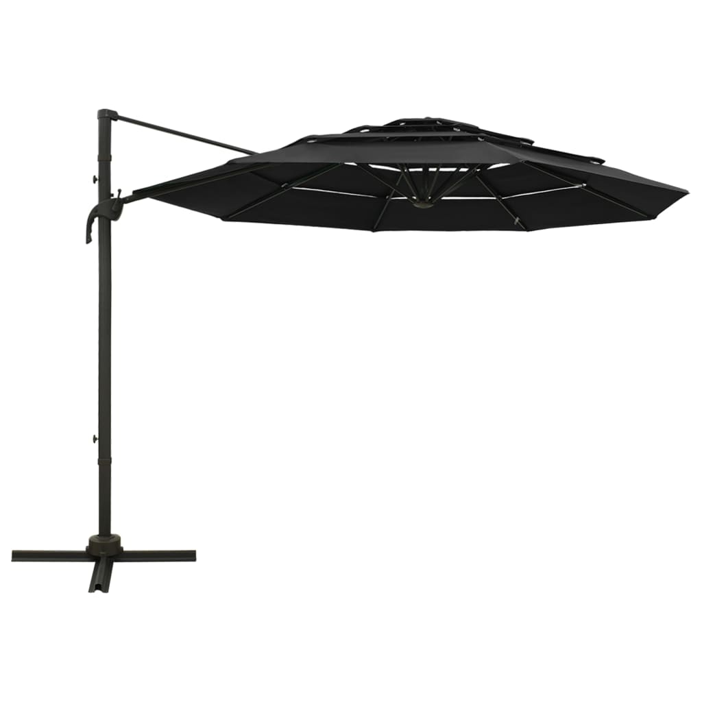 Berkfield 4-Tier Parasol with Aluminium Pole Black 3x3 m