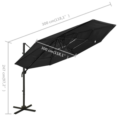 Berkfield 4-Tier Parasol with Aluminium Pole Black 3x3 m
