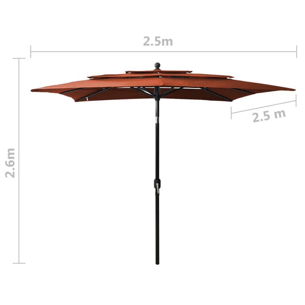 Berkfield 3-Tier Parasol with Aluminium Pole Terracotta 2.5x2.5 m