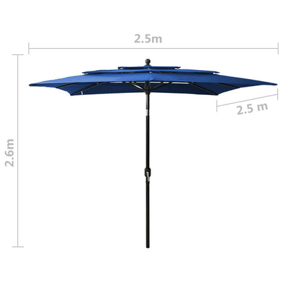 Berkfield 3-Tier Parasol with Aluminium Pole Azure Blue 2.5x2.5 m