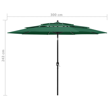 Berkfield 3-Tier Parasol with Aluminium Pole Green 3 m