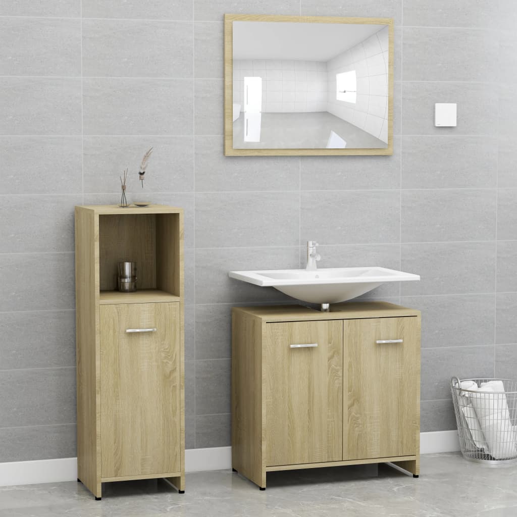 Berkfield 3 Piece Bathroom Furniture Set Sonoma Oak Engineered Wood