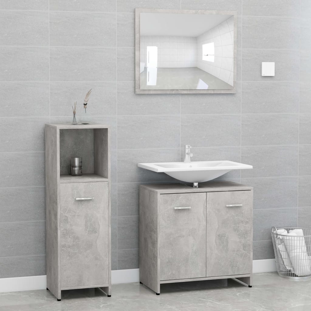 Berkfield 3 Piece Bathroom Furniture Set Concrete Grey Engineered Wood
