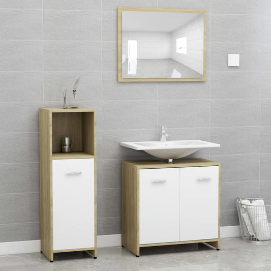 Berkfield 3 Piece Bathroom Furniture Set White and Sonoma Oak Engineered Wood