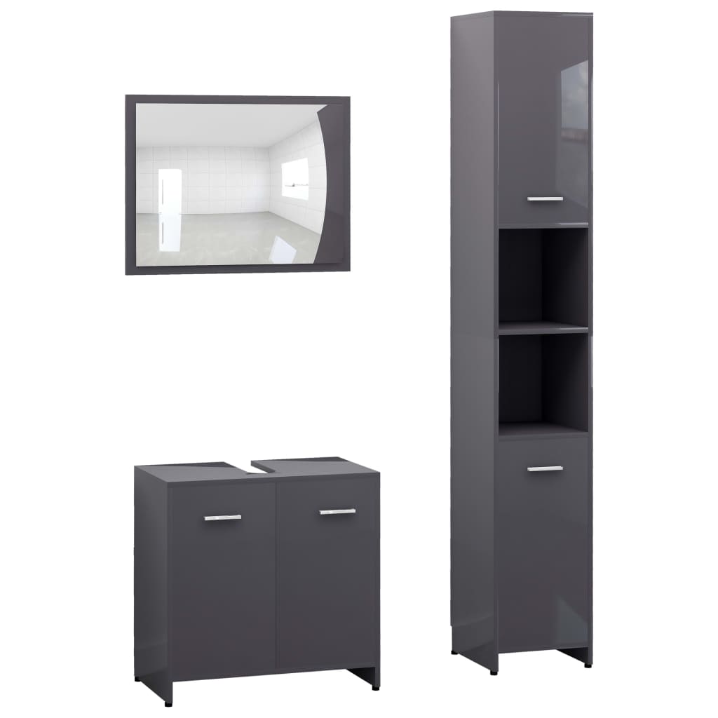 Berkfield 3 Piece Bathroom Furniture Set High Gloss Grey Engineered Wood