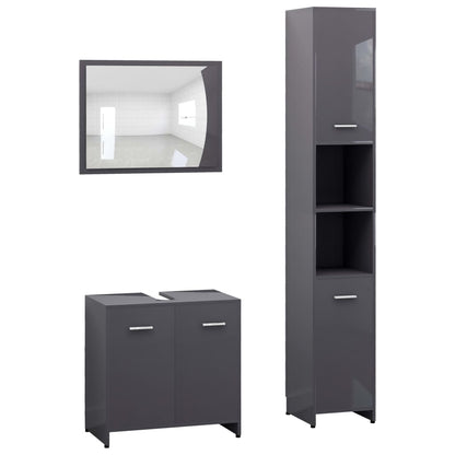 Berkfield 3 Piece Bathroom Furniture Set High Gloss Grey Engineered Wood