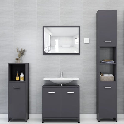 Berkfield 3 Piece Bathroom Furniture Set High Gloss Grey Engineered Wood