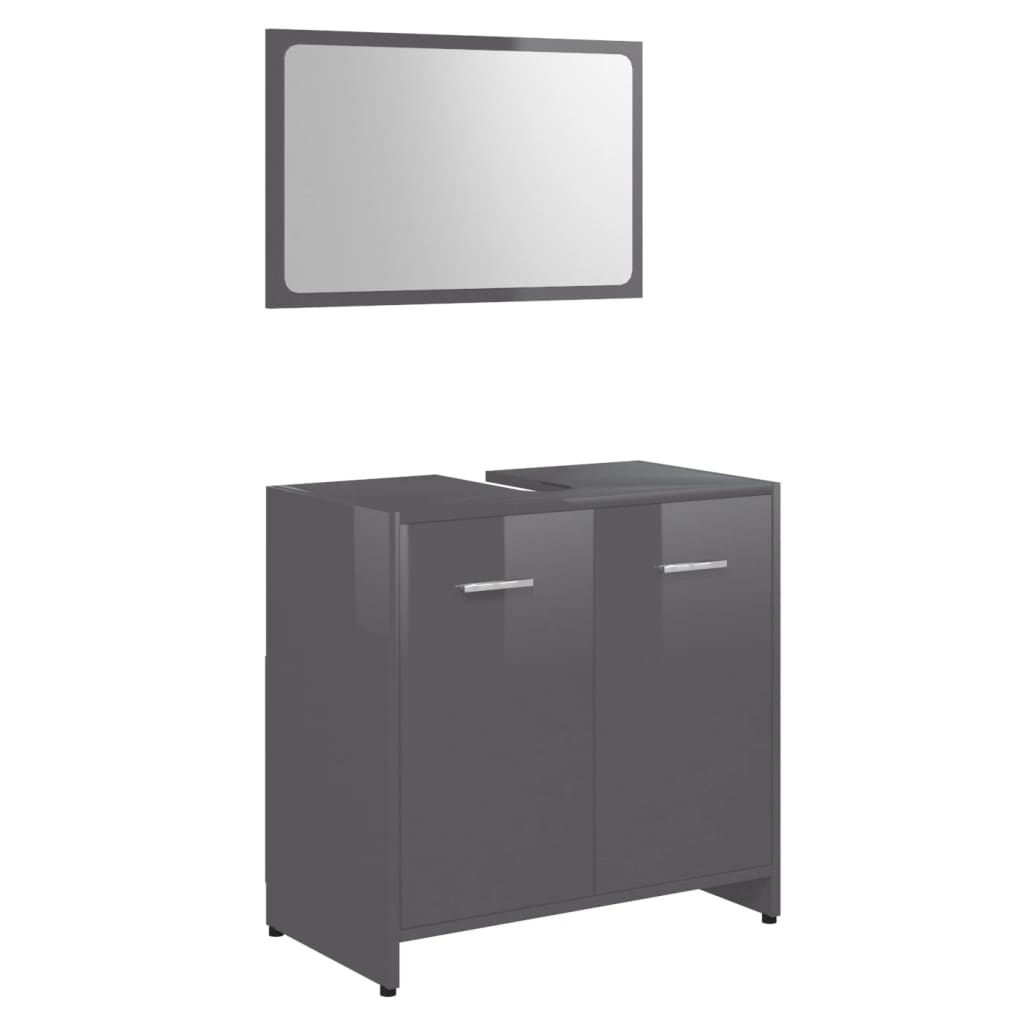Berkfield 3 Piece Bathroom Furniture Set High Gloss Grey Engineered Wood