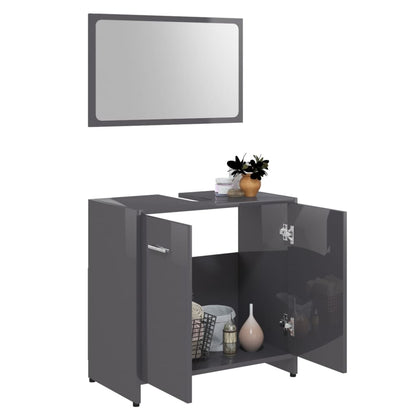 Berkfield 3 Piece Bathroom Furniture Set High Gloss Grey Engineered Wood