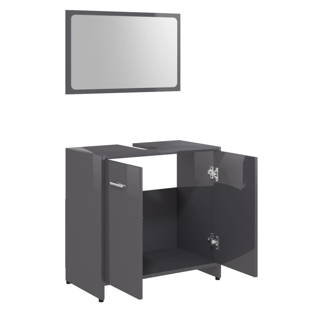 Berkfield 3 Piece Bathroom Furniture Set High Gloss Grey Engineered Wood