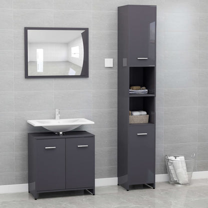 Berkfield 3 Piece Bathroom Furniture Set High Gloss Grey Engineered Wood