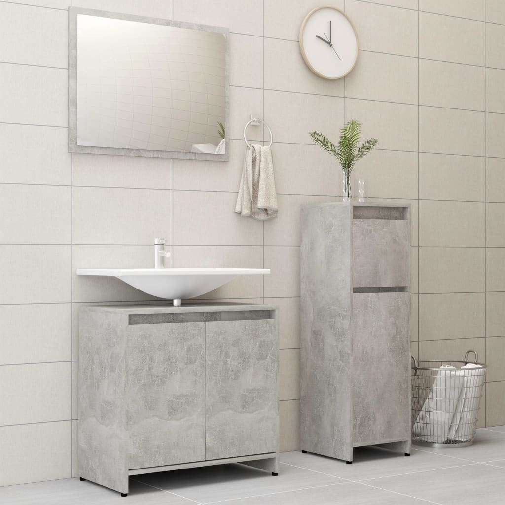 Berkfield 3 Piece Bathroom Furniture Set Concrete Grey Engineered Wood