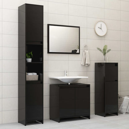 Berkfield 3 Piece Bathroom Furniture Set High Gloss Black Engineered Wood